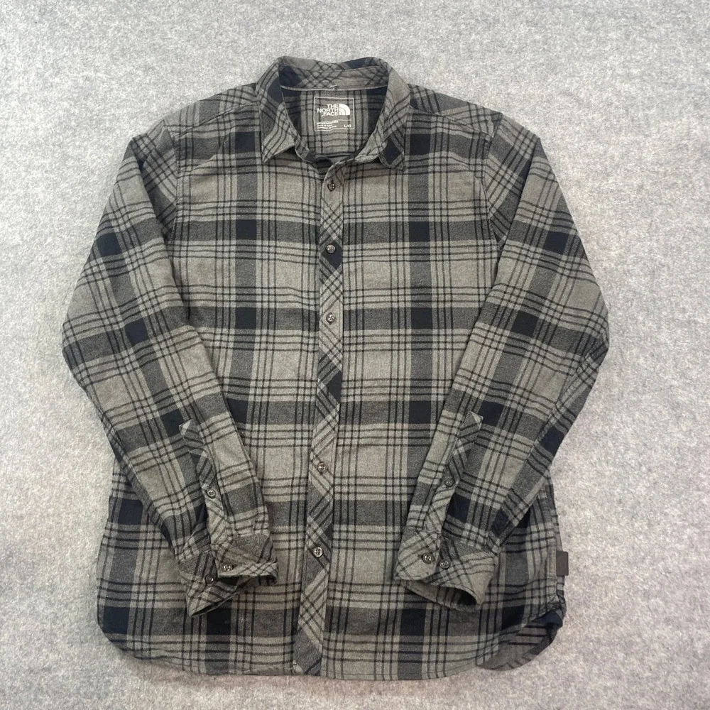 The North Face Mens Flannel Shirt L Gray Plaid Long Sleeve Outdoor Hiking Arroyo